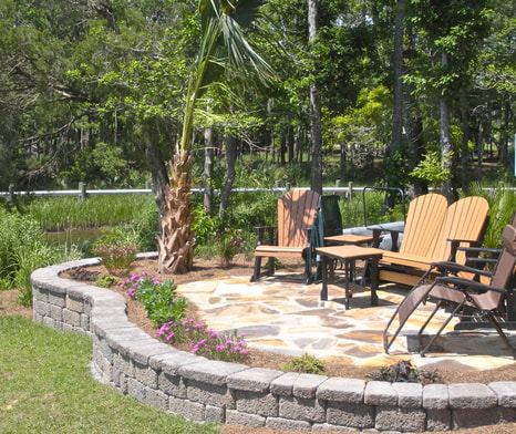 custom patio landscaping earth wood fire